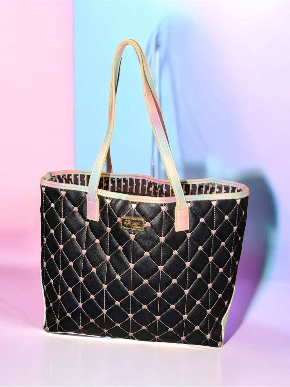 Quilted Black and Pastel Luv Betsey by Betsey Johnson Tote Bag